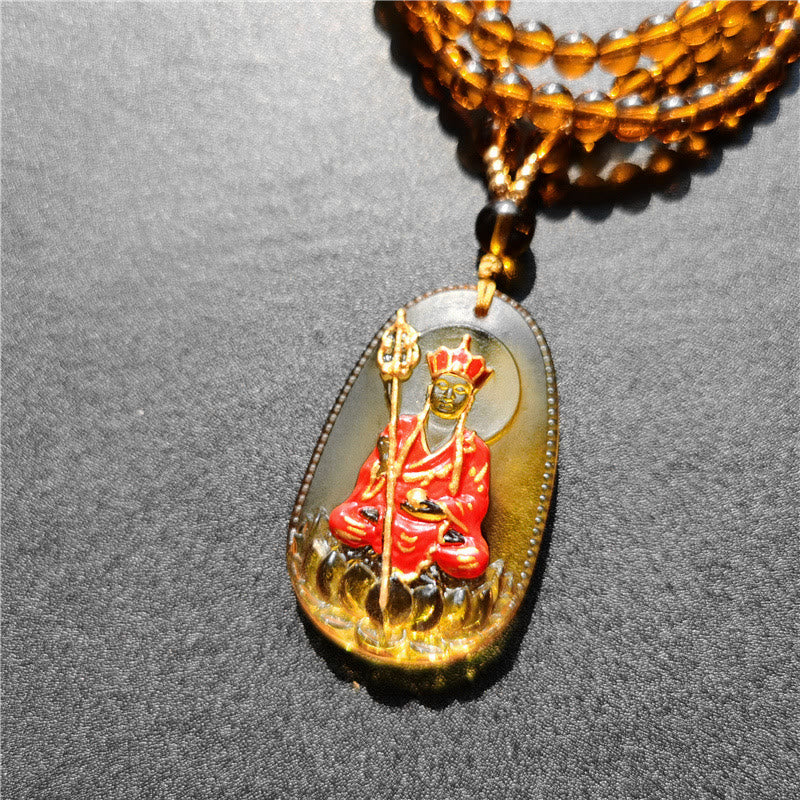 Buddha Stones Collana con ciondolo amuleto della compassione di cristallo Buddha Ksitigarbha Liuli - Classico Ksitigarbha seduto giallo - image 11