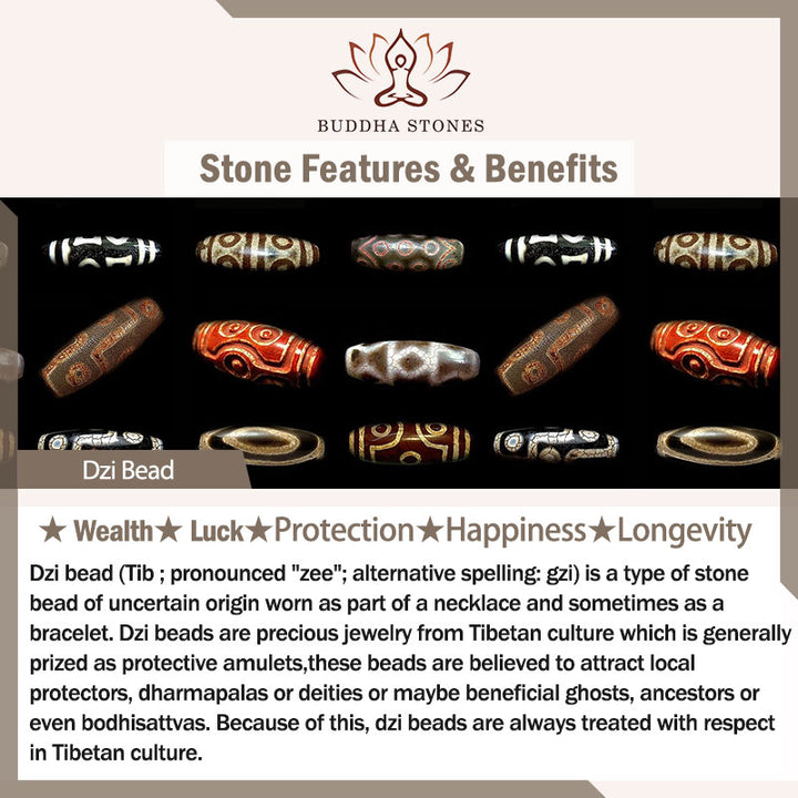 Buddha Stones 108 Perline Mala Legno di Ebano Dzi Perline Rame Braccialetto con Nappa