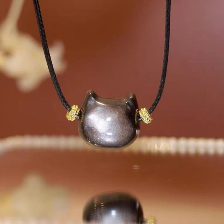 Braccialetto di protezione con gatto portafortuna e zampa adorabile , Buddha Stones, ossidiana lucida d'oro, ossidiana lucida d'argento - Ossidiana argentata - Collana - 14*15*9mm - image 38