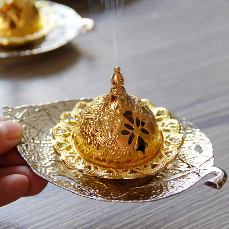 Sottobicchiere in foglia d'oro tibetano, bruciatore di incenso per meditazione