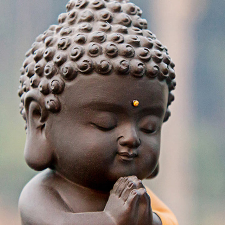 Buddha Stones Piccolo Buddha Serenity Argilla Viola Decorazione della scrivania di casa