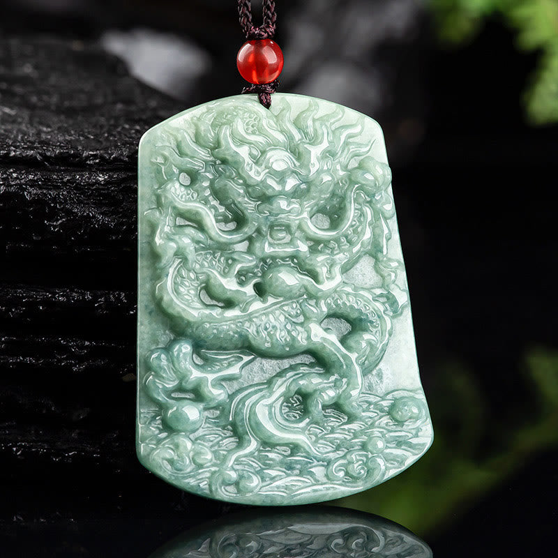 Buddha Stones Giada naturale Zodiaco cinese Drago Mare Fortuna Collana con ciondolo - image 2