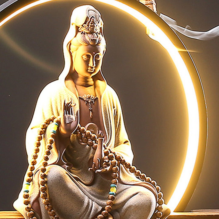 Buddha Stones Buddha Avalokitesvara Ceramica Loto Rilassamento Bruciatore di Incenso Decorazione