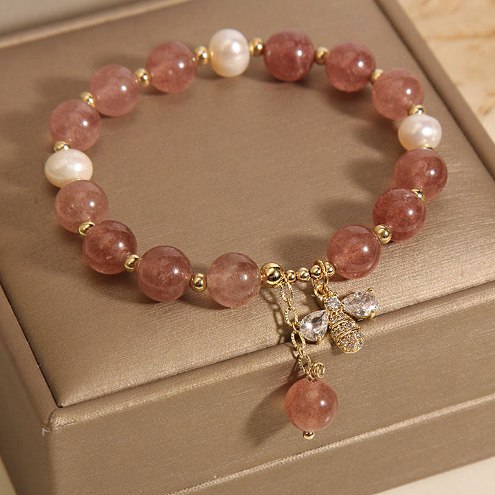 Braccialetto con ciondolo positivo ape con zircone carino e quarzo fragola perla Buddha Stones