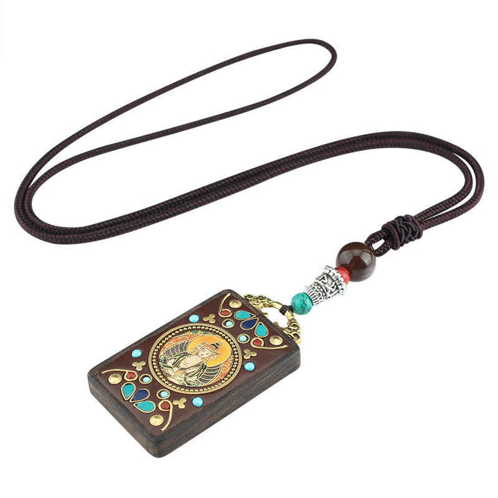 Buddha Stones Tibet Dio della Ricchezza Thangka Ebano Collana Pendente della Pace