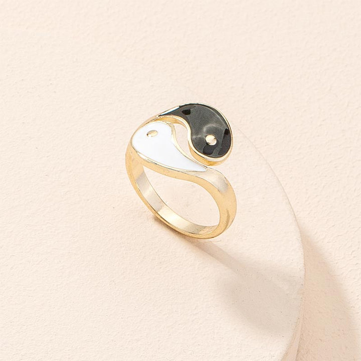Anello di coppia regolabile con simbolo Yin Yang e benedizione