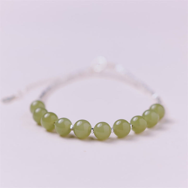 Bracciale con catena portafortuna in argento sterling 925 con perline di giada Hetian Buddha Stones