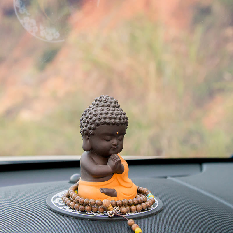 Buddha Stones Piccolo Buddha Serenity Argilla Viola Decorazione della scrivania di casa