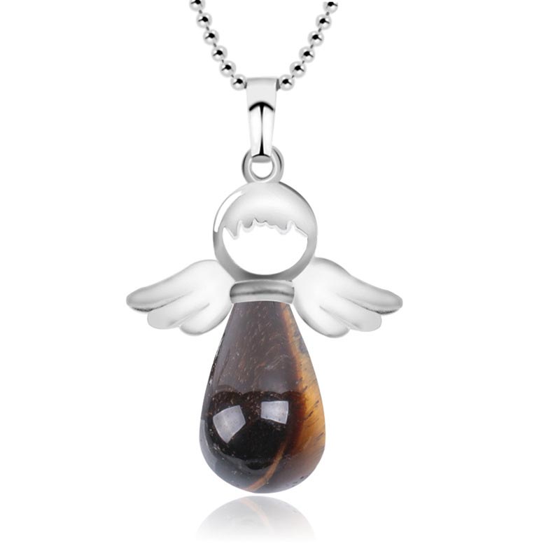Collana con ciondolo portafortuna in cristallo naturale con piccole ali d'angelo Buddha Stones