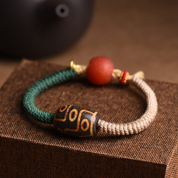 Braccialetto di corda della ricchezza con perline Dzi a nove occhi tibetane fatte a mano Buddha Stones