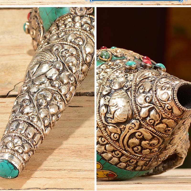 Decorazione positiva della ricchezza della conchiglia del Buddha Shankha Double Dorje incisa a mano tibetana - image 6