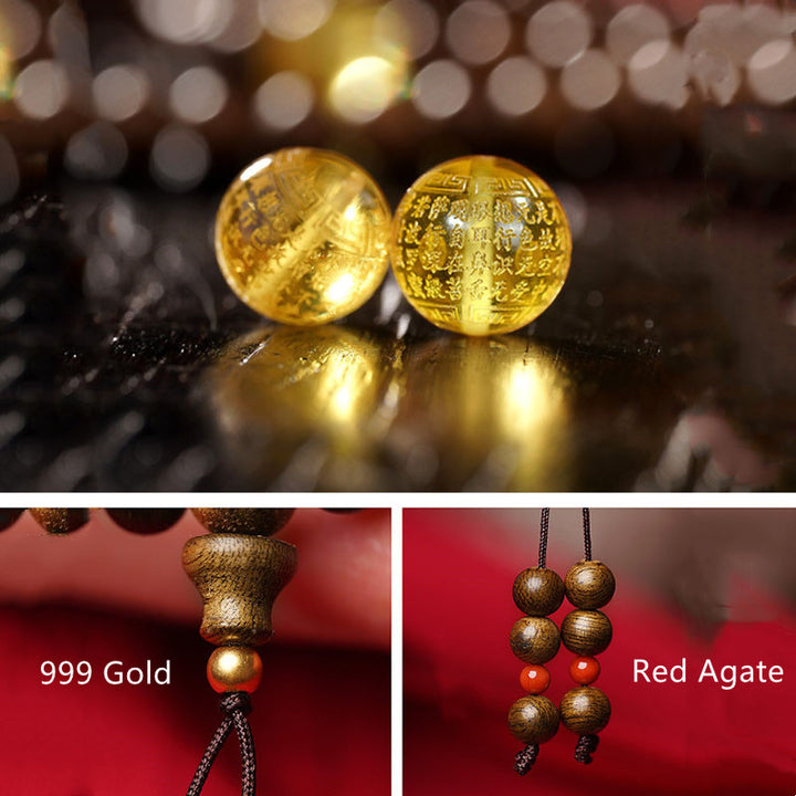 Buddha Stones 108 Mala Beads 999 Oro Brunei Agarwood Cuore Sutra Ambra Agata Rossa Forza Bracciale Meditazione