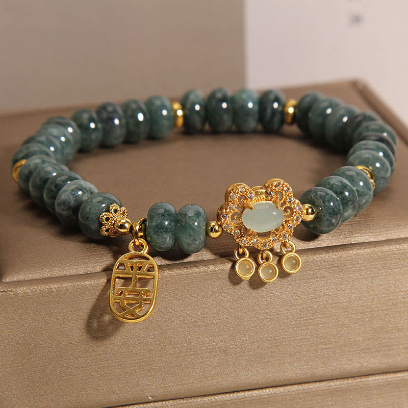 Braccialetto con ciondolo cinese in giada naturale con Buddha Stones, pace, fortuna e abbondanza