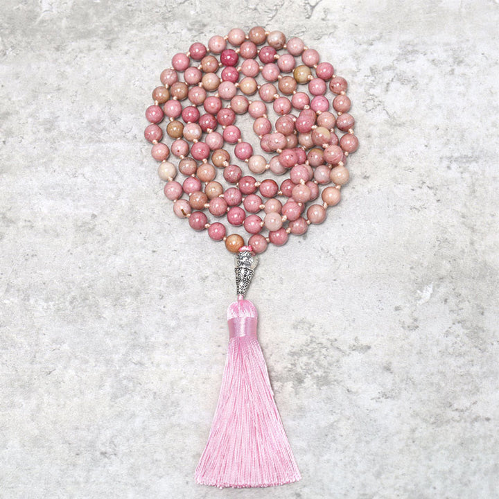 Buddha Stones 108 Mala Rhodonite Beads Yoga Meditazione Preghiera Bracciale