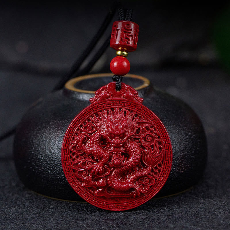 Collana con ciondolo di protezione del drago in cinabro naturale dell'anno del drago di Buddha Stones