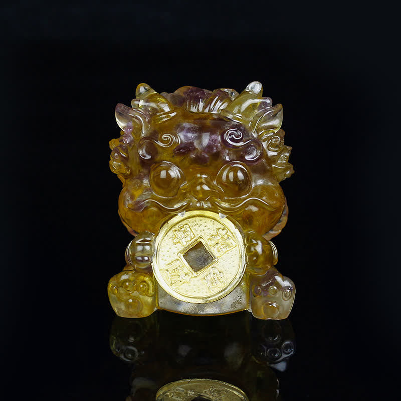 Buddha Stones fatte a mano carine PiXiu moneta d'oro cristallo Fengshui energia ricchezza fortuna decorazione della casa - Citrino + Ametista - image 14