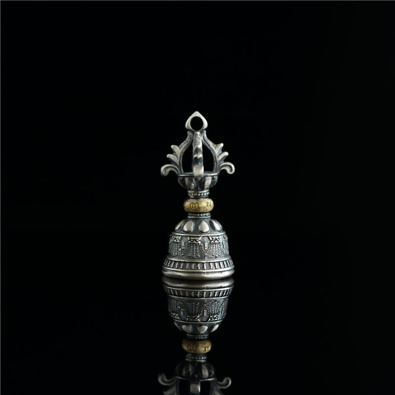 Buddha Stones Tibet 925 Sterling Silver Om Mani Padme Hum Dorje Campana Vajra Inciso Illuminazione Ciondolo Appeso Decorazione