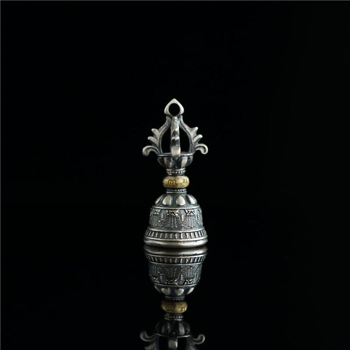 Buddha Stones Tibet 925 Sterling Silver Om Mani Padme Hum Dorje Campana Vajra Inciso Illuminazione Ciondolo Appeso Decorazione