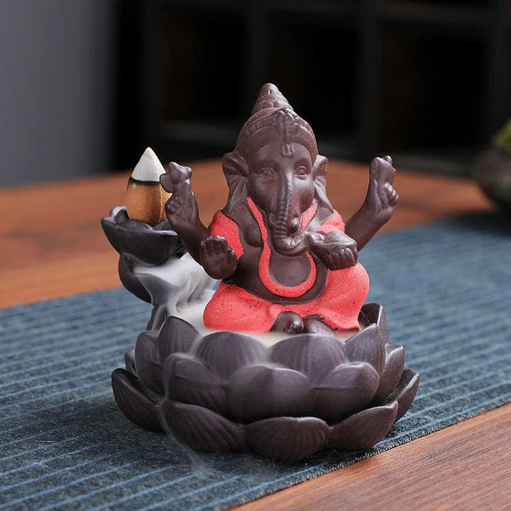 Ganesh Elephant Purple Clay Fontana antiriflusso con fumo Protezione Bruciatore di incenso