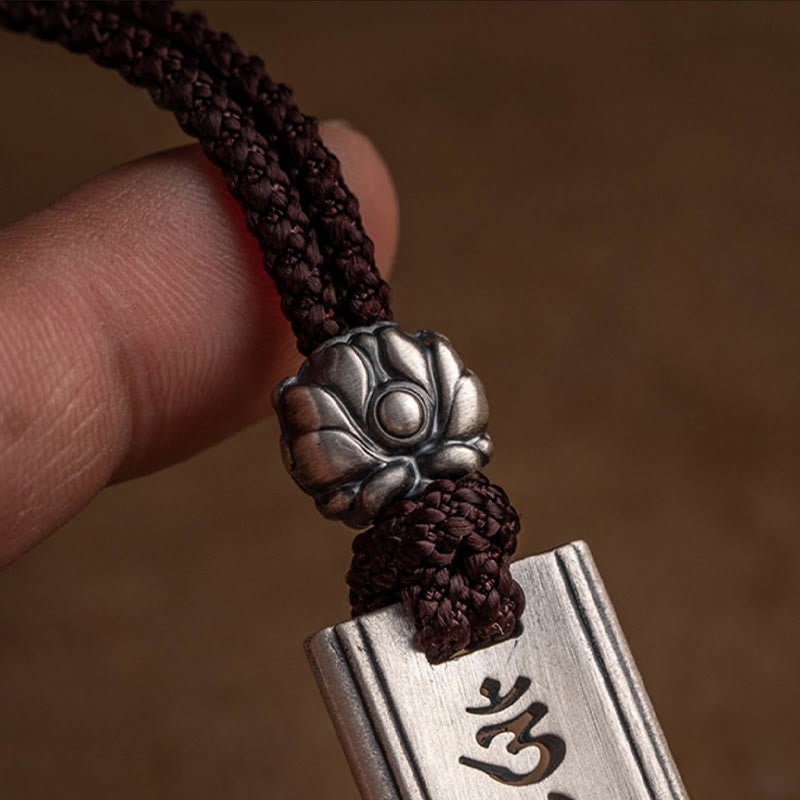 Collana con ciondolo in argento sterling 999 con Buddha Stones, Om Mani Padme Hum, inciso con loto e saggezza - image 9