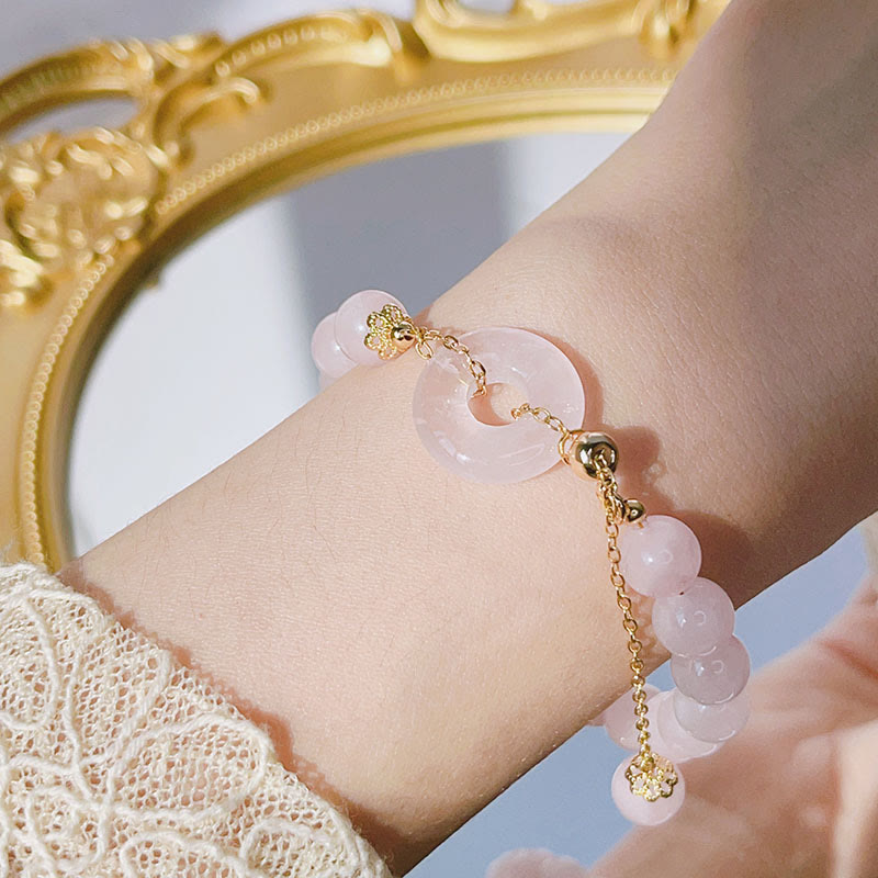 Braccialetto con ciondolo in cristallo rosa naturale Buddha Stones Peace Buckle Love - image 3