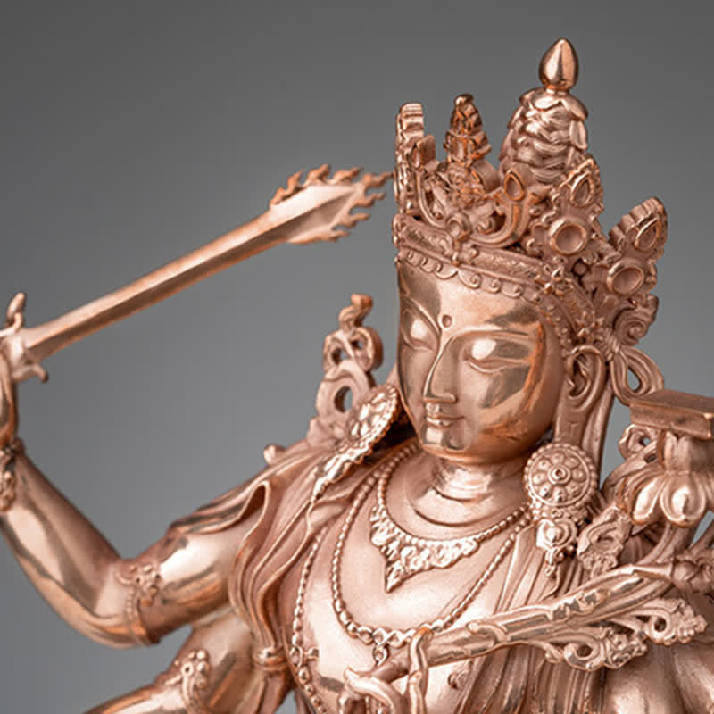 Statua in rame della serenità della statuetta del Bodhisattva Manjusri a quattro braccia