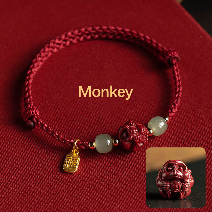 Buddha Stones , cinabro naturale, zodiaco cinese, giada Hetian, carattere Fu, braccialetto di corda della fortuna