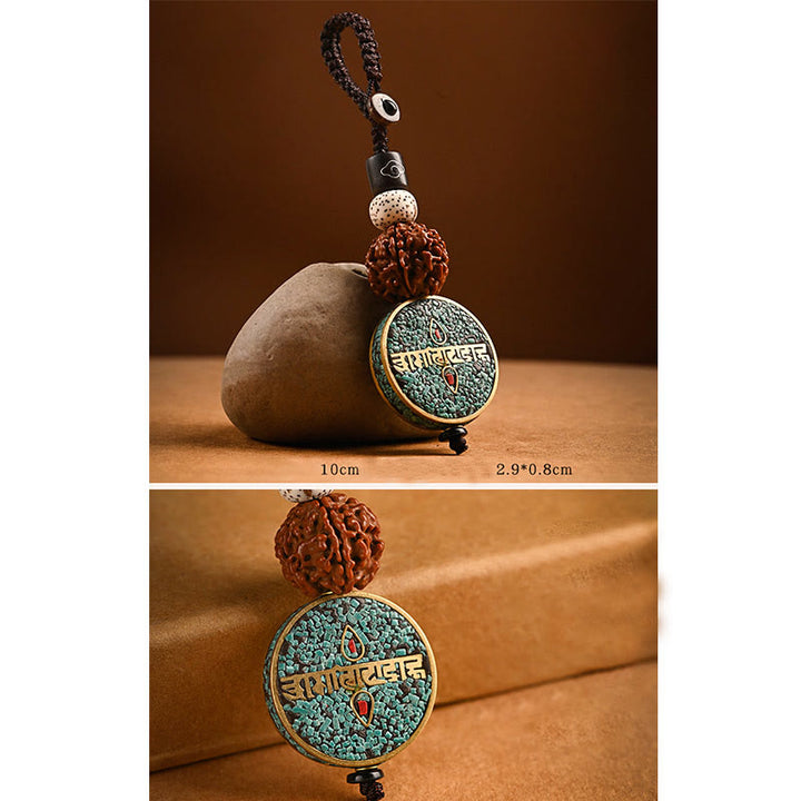 Portachiavi con Buddha Stones tibetano Om Mani Padme Hum Bodhi Seme della pace