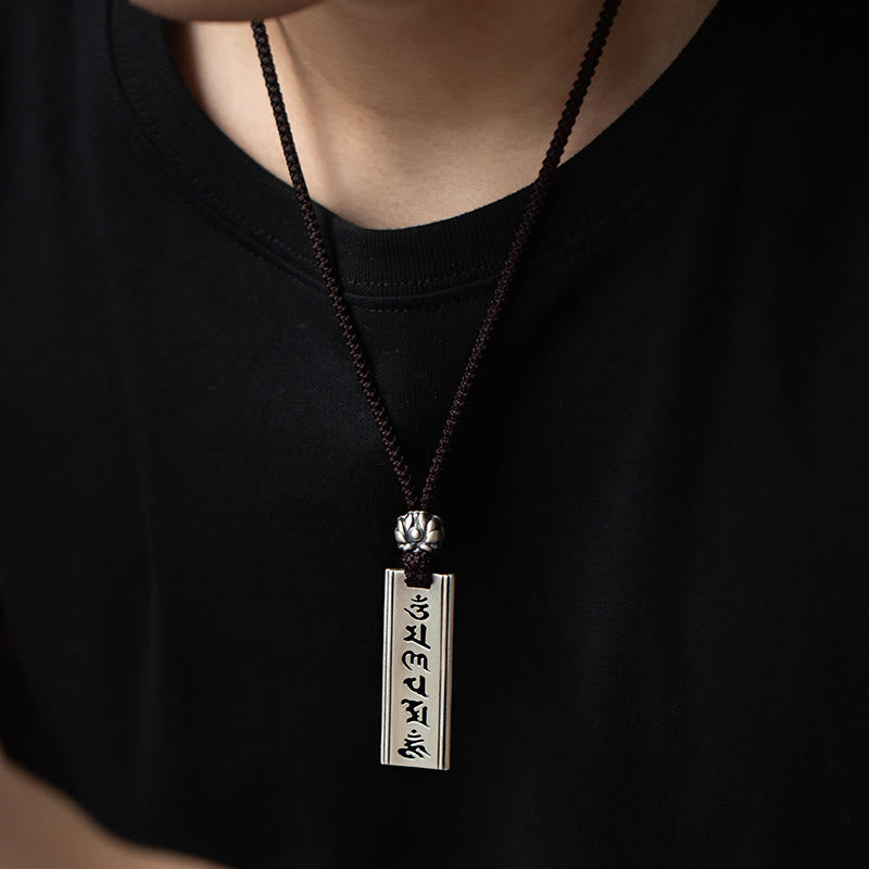Collana con ciondolo in argento sterling 999 con Buddha Stones, Om Mani Padme Hum, inciso con loto e saggezza - image 3