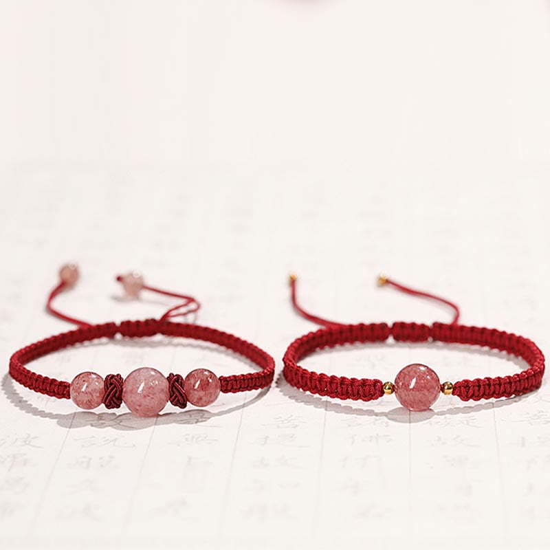Buddha Stones Natural Strawberry Quartz Crystal Love Braccialetto intrecciato con corda rossa alla caviglia