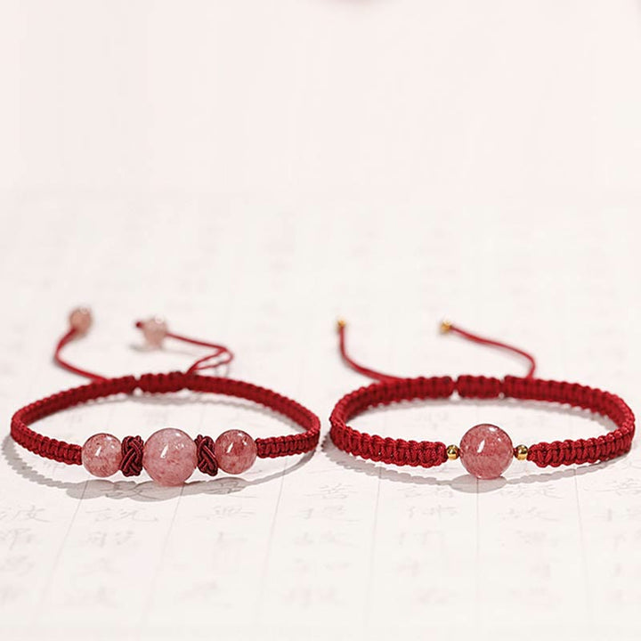 Buddha Stones Natural Strawberry Quartz Crystal Love Braccialetto intrecciato con corda rossa alla caviglia