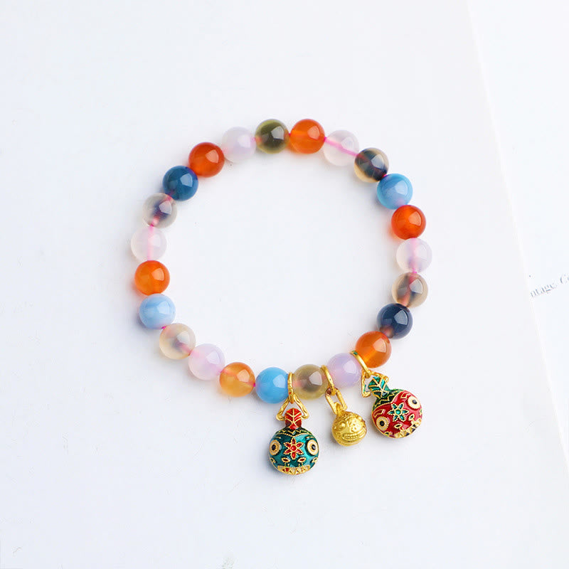 Buddha Stones Caramella Colorata Agata Oro Deglutizione Bestia Famiglia Pesca Armonia Braccialetto con Ciondolo