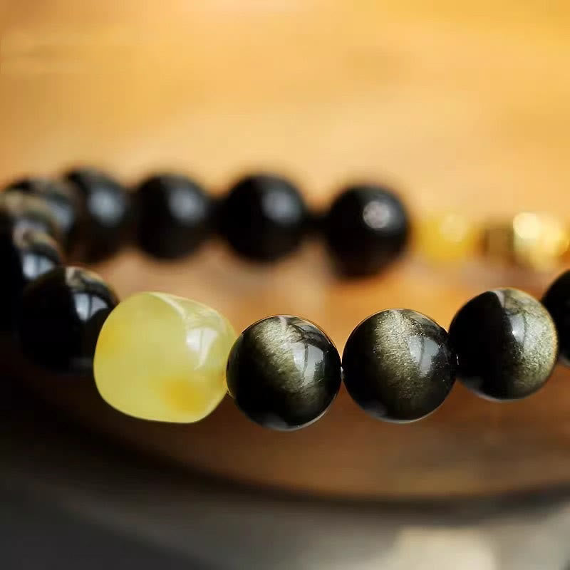 Bracciale Buddha Stones 925 Sterling Silver Zodiaco Cinese Buddha Natale Naturale Oro Lucentezza Ossidiana Ambra Protezione Ricchezza - image 4