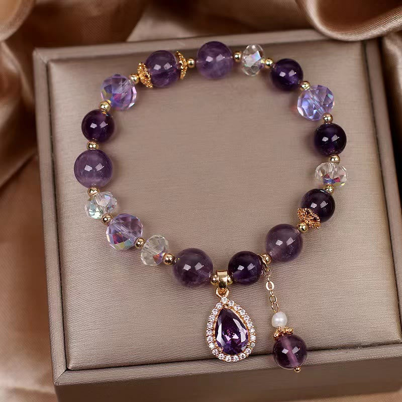 Braccialetto con ciondolo per l'anima con cuore d'amore e zircone naturale ametista