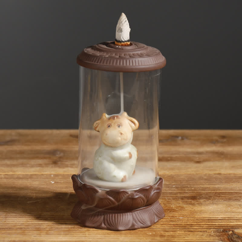 Meditazione Wukong Monkey King Argilla Viola Parabrezza Loto Fontana di Fumo a Riflusso Bruciatore di Incenso Decorazione