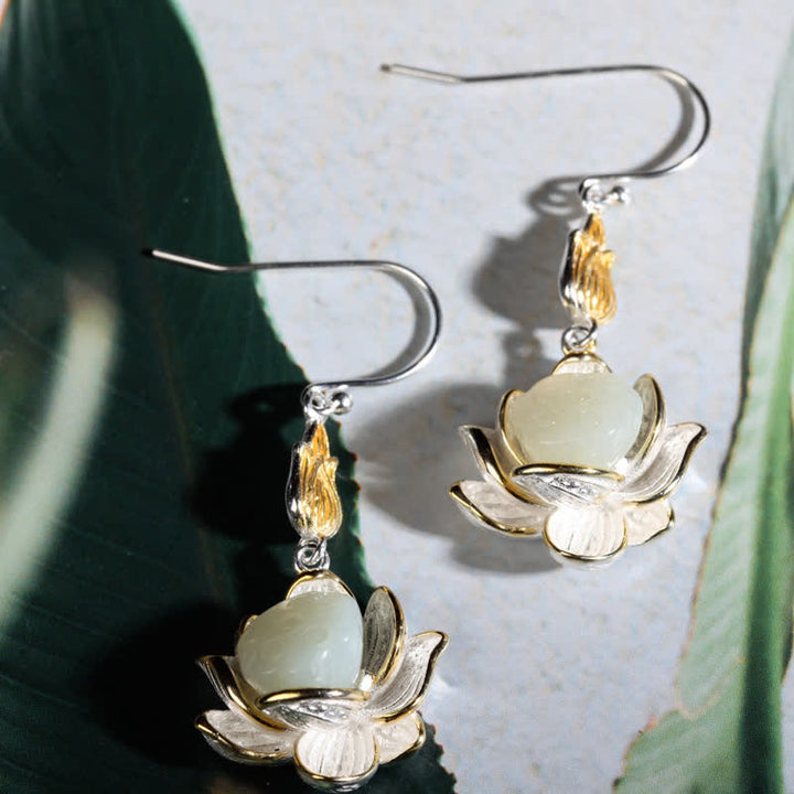 Orecchini pendenti Buddha Stones White Jade Protection Harmony