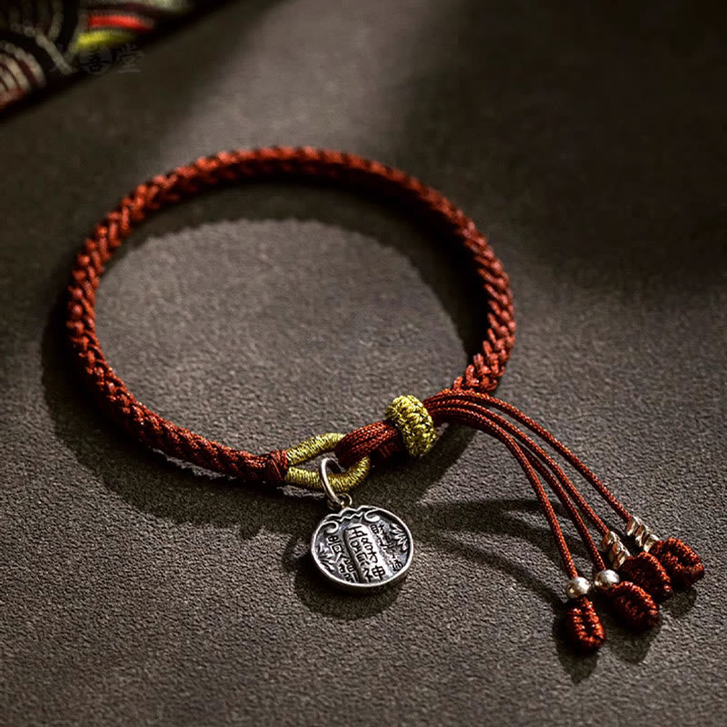 Braccialetto intrecciato in corda con cinque direzioni in argento sterling 925 fatto a mano con Buddha Stones, divinità della ricchezza, fortuna e protezione - image 1