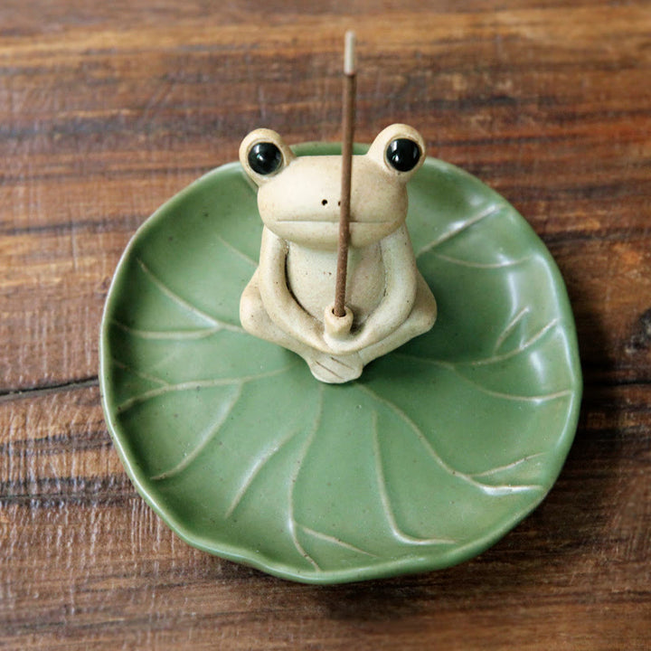 Decorazione bruciatore di incenso a forma di rana in ceramica fatta a mano