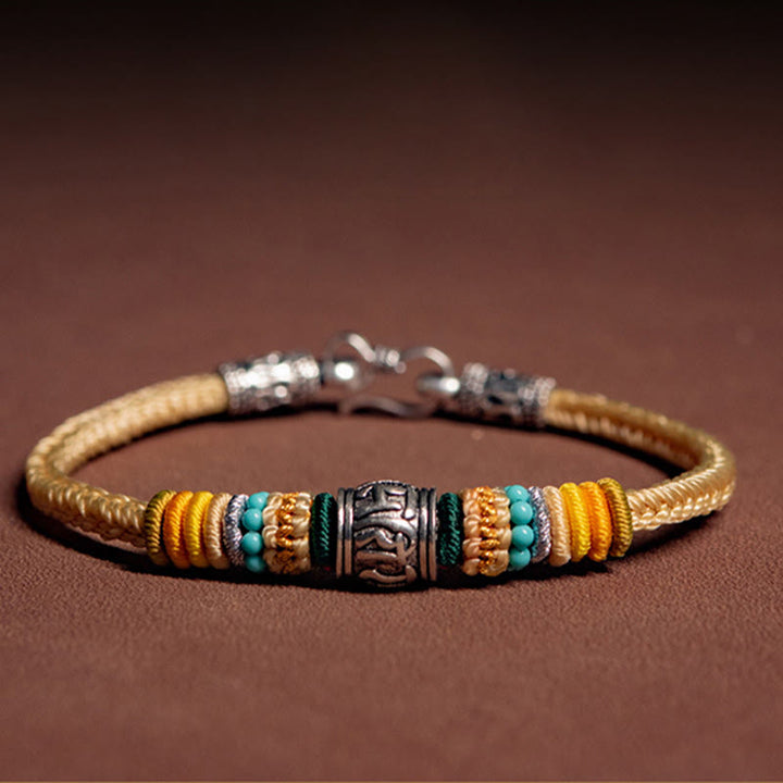 Bracciale intrecciato in argento sterling 925 fatto a mano con Buddha Stones, tibetano Om Mani Padme Hum, purezza