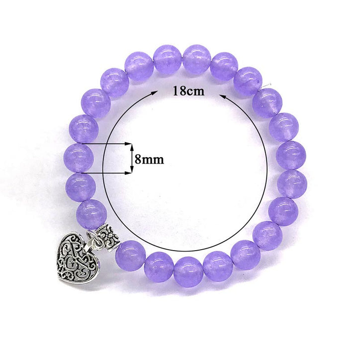 Bracciale elastico con ciondolo a forma di cuore portafortuna in pietra preziosa naturale