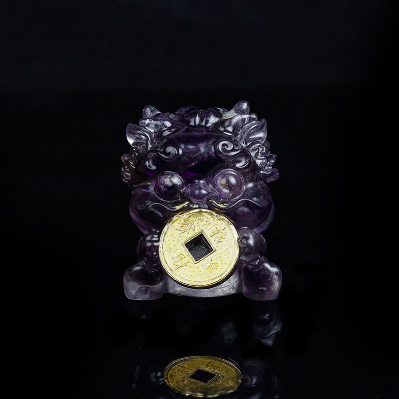 Buddha Stones fatte a mano carine PiXiu moneta d'oro cristallo Fengshui energia ricchezza fortuna decorazione della casa - Ametista (Saggezza♥Ispirazione) - image 8