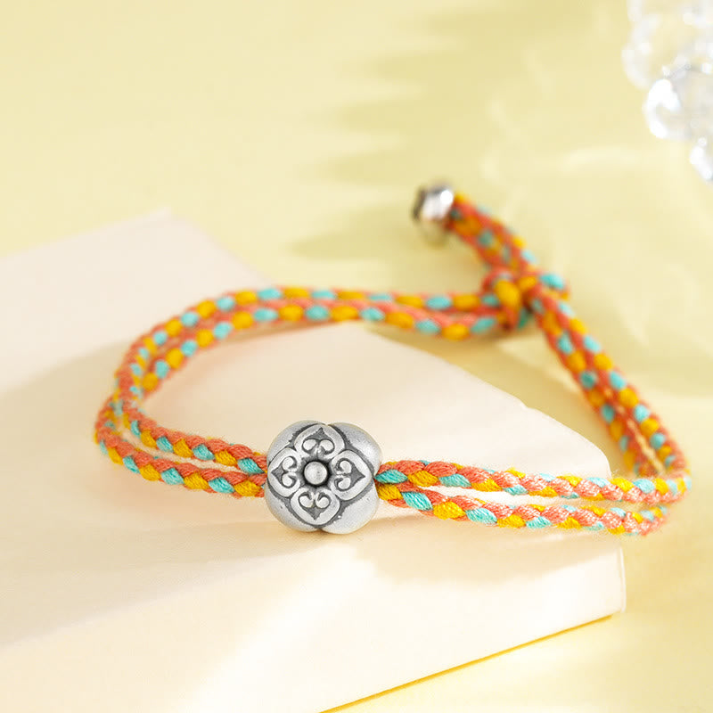 Bracciale intrecciato multicolore Buddha Stones in argento sterling 999 Persimmon Luck
