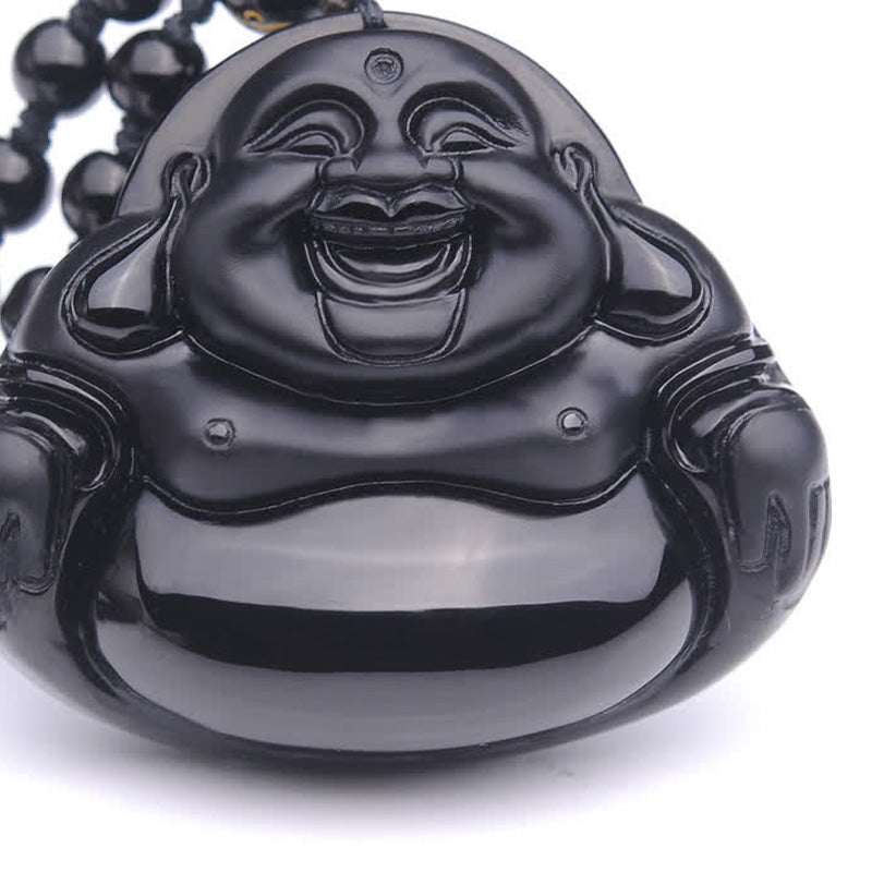 Collana con ciondolo di trasformazione in ossidiana nera Buddha Stones Laughing Buddha - image 8