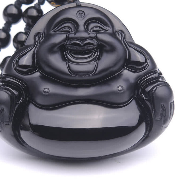 Collana con ciondolo di trasformazione in ossidiana nera Buddha Stones Laughing Buddha - image 8
