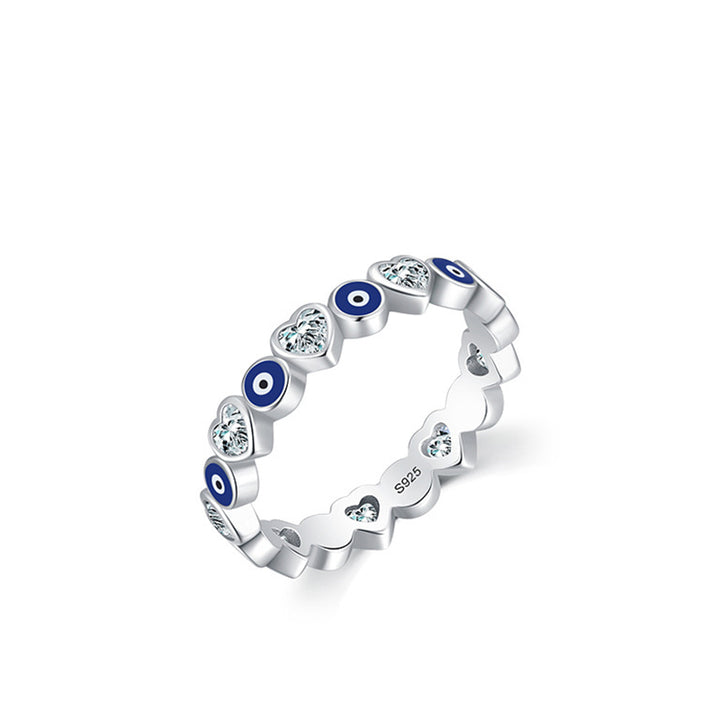 Anello di benedizione con zircone a forma di cuore con occhio malvagio in argento sterling 925 Buddha Stones