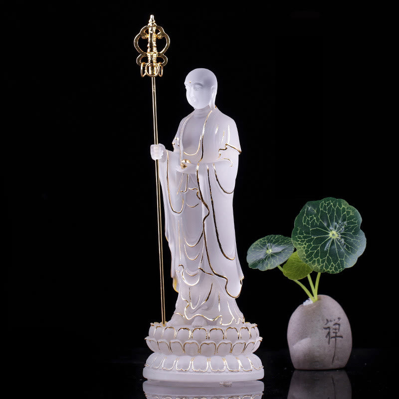Buddha Stones fatte a mano Ksitigarbha Bodhisattva Figurina Liuli Cristallo Pezzo d'arte Statua della serenità Decorazione per la casa