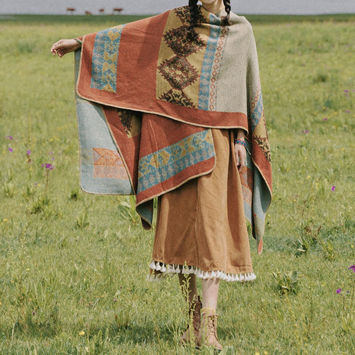 Scialle tibetano con motivo a diamante Buddha Stones, caldo mantello invernale - image 1