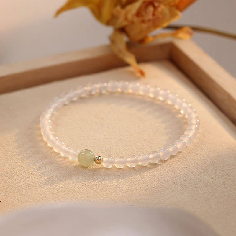 Braccialetto di protezione della fortuna in giada agata bianca naturale Buddha Stones