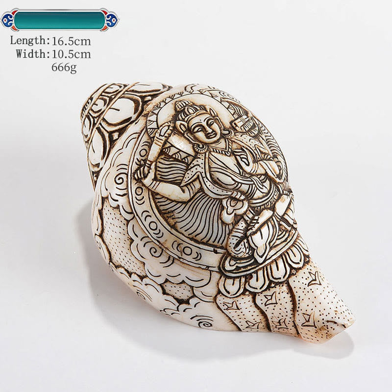 Decorazione di ricchezza di conchiglia di conchiglia di Avalokitesvara Buddha tibetano inciso a mano Shankha - Manjushri 16,5*10,5 cm - image 11