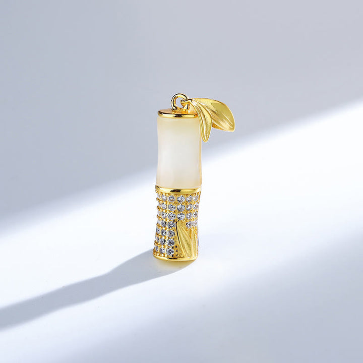 Collana con ciondolo in argento sterling 925 Buddha Stones, giada bianca Hetian e bambù, felicità